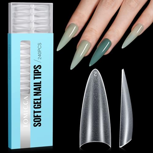 TOMICCA Medium Almond French Edge Nail Tips - 240pcs Half Cover False Nails, 15 Sizes Acrylic & Gel Extensions for Salon & Home DIY