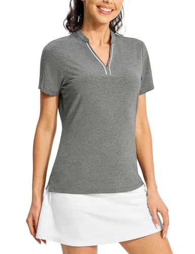Image of BGOWATU Women's Golf Polo Shirts Short Sleeve Collarless Y-Neck Tennis Tops Quick Dry UPF 50+ Workout Shirt Lightweight