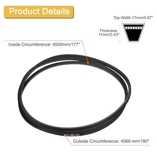 Image of uxcell 1 Pack B177 Classic Wrapped V-Belt, 180 inch Outside Circumference Wrapped Industrial B Profile Rubber V-Belt for Industrial Machinery Equipment, Black