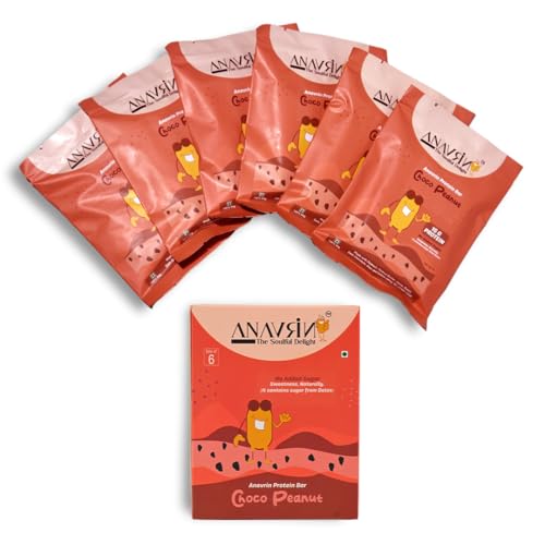 Image of ANAVRIN Choco Peanut Protein Bar - 15g Protein, 2.5g Fibre in each Bar (6 Bars x 50gm) No Added Sugar, No Soy, No Preservatives Gluten Free High Protein Energy Bar, Healthy & Tasty Everyday Snack
