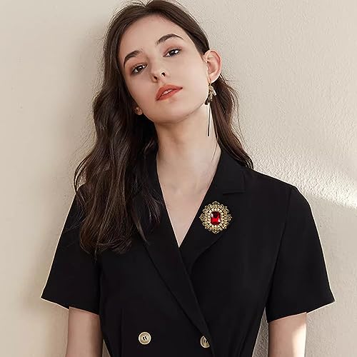 Antique Rhinestone Brooch Pin for Women Girls Gold Tone Vintage Baroque Rectangle Crystal Shell Pearl Boho Victorian Style Brooches Lapel Pins Elegant Wedding Christmas Festival Ornament Jewelry Gift2