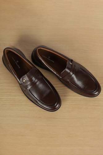 Image of Louis Philippe Men Premium Leather Breathable Lining Material Light Weight Flat Heel EVA Sole Casual Slip-on Shoes