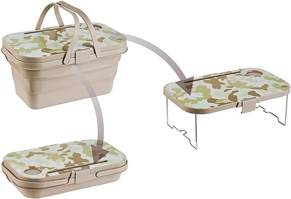 IMUU 1pc Foldable Picnic Storage Basket with Tray and Handle, Portable Water Bucket, Plastic & Silicone Material Table Storage Container Space Saving,Washing Method Design for Picnic BBQ (Khaki) (B0D2LC4DZQ) Amazon Price History, Amazon Price Tracker