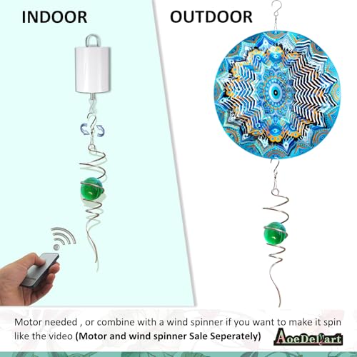 Image of Aoedelyart Wind Spinner Tail Gazing Ball Spiral Decorative Wind Spinners Sun Catcher 11inch Tail and 2 inch Glass Orb. Indoor Outdoor Garden Decoration Wind Spinner Stabilizer -13 inch Height (Green)