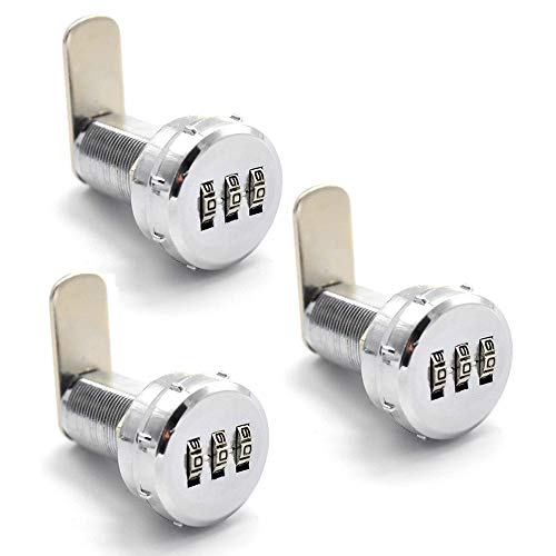 (3 Pack) Combination Cam Lock Security Locks Bright Chrome Zinc Alloy Password Coded