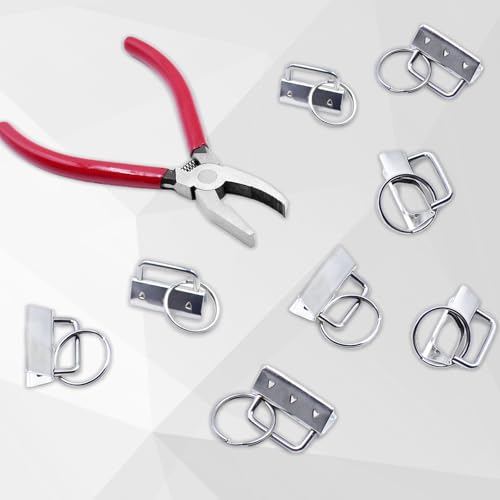 50 Stück Schlüsselband Rohlinge, 32mm Schlüsselanhänger Hardware Set, Klemmverschluss mit Schlüsselring und 1 Falzzange, Schlüsselband Rohlinge für DIY Lanyards, Armbänder, Silber