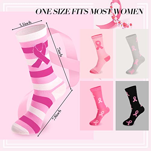 Hercicy Pink Ribbon Crew Sock 12 Styles Breast Cancer Awareness Socks Bulk Women Gifts2