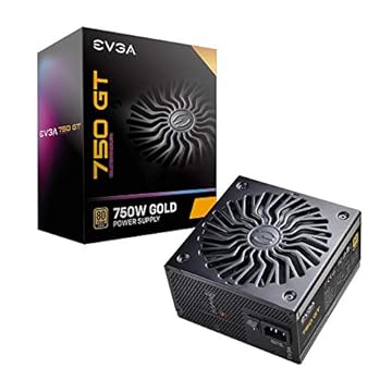 EVGA 750 GT, 80 Plus Gold 750W, totalmente modular, modo ecológico automático com ventilador FDB, capacitores 100% japoneses, garantia de 7 anos, inclui autotestador liga/desliga, tamanho compacto de