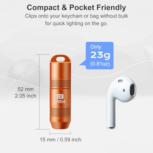 Image of Mini Keychain Flashlight - Instant On Pull to Light, 100 Lumens Tiny EDC Flash Light, USB-C Rechargeable Micro LED Torch, Waterproof IPX6, for Everyday Carry, Emergency & Outdoor Use (Orange)