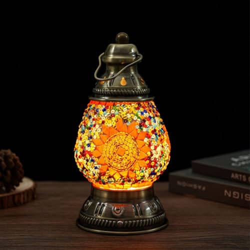JAITAIK Turkish Mosaic Lamp Handmade Moroccan Camping Light Rechargeable 1800mAh Battery with USB Port Touch 3 Brightness Levels