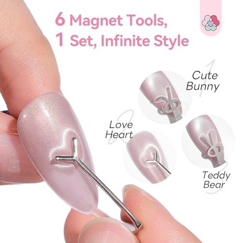 Image of SAVILAND Cat Eye Magnet For Nails: 7 PCS Nail Magnet Guides for CatEye Magnet Gel Nail Polish Scissor-Shaped French Cat-Eye Effect Heart Magnet for Cat Eye Gel Polish Beginners Home Gift