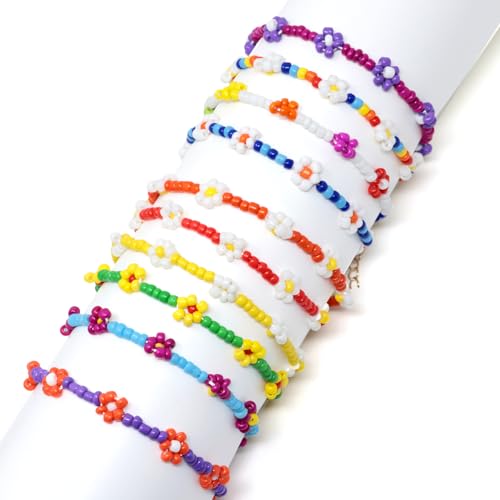 yueton 10PCS Colorful Flower Rice Bead Bracelets