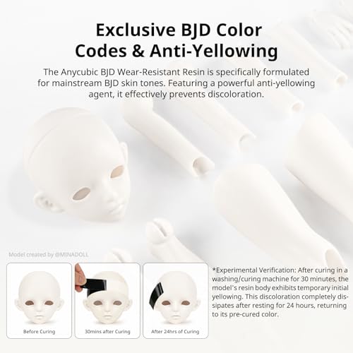 Image of ANYCUBIC BJD Wear-Resistant 3D Printer Resin, Anti-Impact Flexible Joint 3D Resin for Ball-Jointed Dolls, Ideal Skin Tone for Action Figures & Dolls, Mia White, 1kg