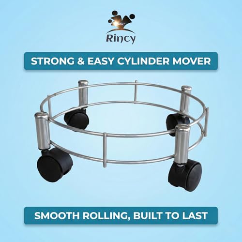 Image of Rincy 2 Pic Heavy Stainless Steel LPG Cylinder Trolley - 4-Wheel Kitchen Gas Stand for Smooth Movement (Heavy Gas Stand 2 Pcs)