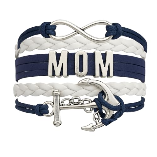 Mom Nautical Anchor Charm Bracelet for Women, Navy Rudder Anchor Braided Weave Leather Rope Infinity Love Bracelet, Gift For Mom