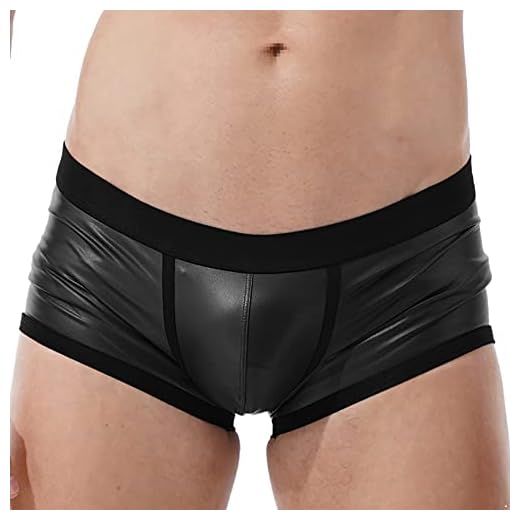 Freebily Shorts Cuir Verni Homme Sexy Pantalon Court Boxer Briefs Maillots de Bain Respirant String Caleçon de Bain Bikini Slip sous-vêtement S-3XL Y Noir M