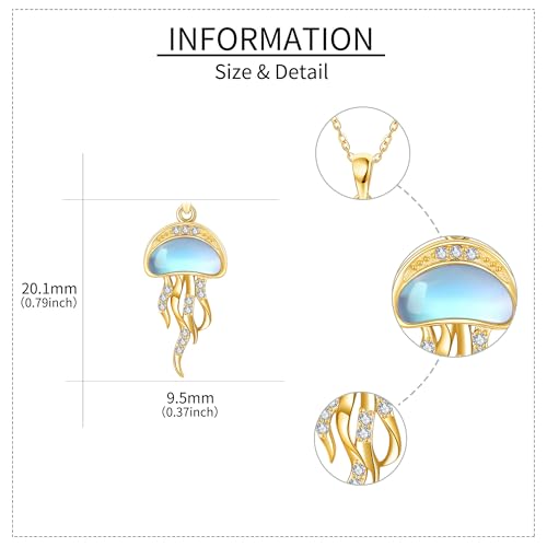 Jellyfish/Phoenix/Fox/Fairy Necklace 14K Solid Gold Moonstone Jellyfish/Moon Fox Pendant Animal Theme Jewelry For Women4