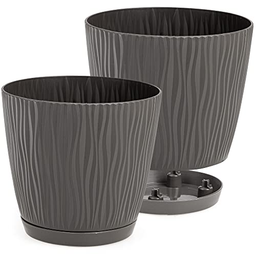 PECZEKO Macetas Mate Macetas Decorativas Hierbas Macetas Redondas de plástico duraderas y Ligeras para salón, Comedor, Cocina, terraza, balcón Juego de 2 Piezas (Gris, diámetro 13 cm)