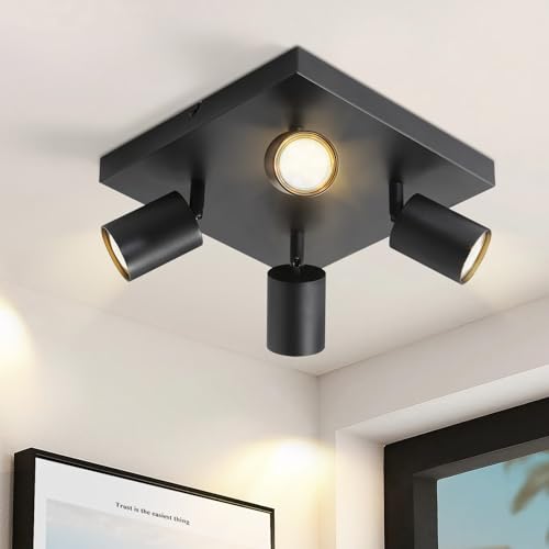 Spot Mural Industriel Noir et Lampe de Couloir - Plafonnier GU10 4 Spots ZMH