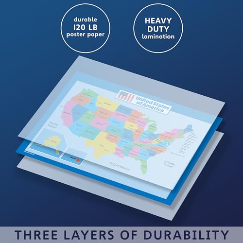 World Map and USA Map for Kids - 2 Poster Set - LAMINATED - Wall Chart Poster of the United States and the World (18 x 24)