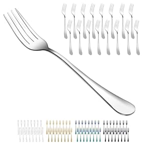 16 Piece Dinner Forks, 8 Inch, Top Food Grade Extra-Fine Stainless Steel Silverware Forks，Silverware Set, Dishwasher Safe （Silver)