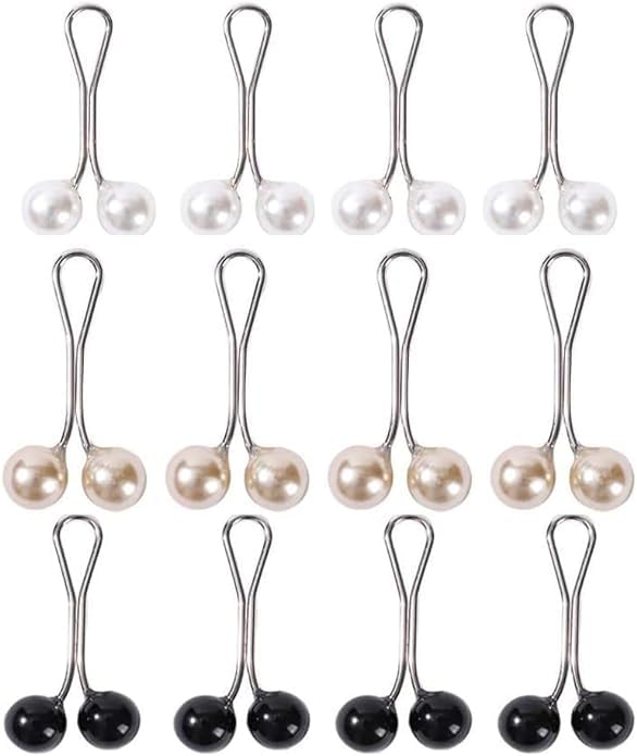 Image of 12pcs Multicolor Headscarf Pearl Pins Clips- U Shape Lady Muslim Scarf Shawl Clips-Scarf Shawl Clips Scarf Brooches Pin Jewelry Accessories-Women's Brooches and Pins(4Black&4White&4Gold)