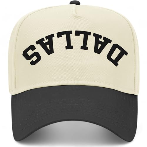 Dallas Upside Down Reversed Vintage Trucker Hat | Texas | Premium Snapback Baseball Hat for Men & Women (US, Alpha, One Size, Black/Natural)