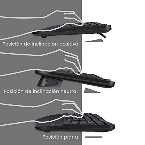 Perixx Periduo-605, Pack de Teclado Ergonómico Inalámbrico, Teclado Dividido y Ratón Vertical con reposamuñecas y Teclas de Membrana Low Profile, Layout QWERTY Español - imagen 3