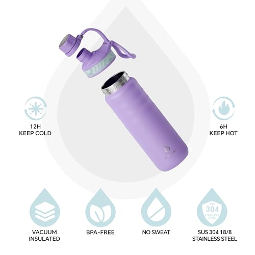 Image of IDEUS Vacuum Insulated Water Bottle, Stainless Steel Double Wall Flask Metal Sports Canteen with Leak-Proof Screw Cap (24oz (710ml), Violet)