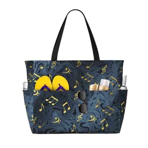 Sac fourre-tout de plage pour femme imprimé signe musical grand sac cabas vacances au soleil