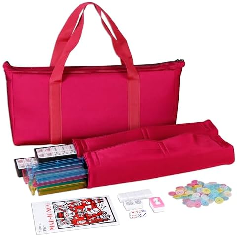 F2C American Mah Jongg Mahjong Set 166 Tiles, 4 Colors All-in-One Rack/Pushers, Red Paisley Soft Bag and Accessories –Classic Full Size Complete Mahjongg Mah Jong Set Cover