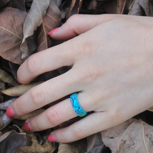 3Pack Silicone Ring Women Classic Elements Rubber Wedding Bands Printed Groove Life Stackable Silicone Finger Rings Durable Comfortable Breathable Safe (Multi Colors,8) #TOP2