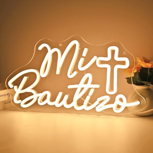 Planzo Mi Bautizo Led Neon Sign Light Cross Baby Shower Wall Sign Decor Bedroom Kids Room Sign USB Childrens Birthday Party Backdrop Banner Gifts 15"x8" by Planzo - Used condition - Image 5