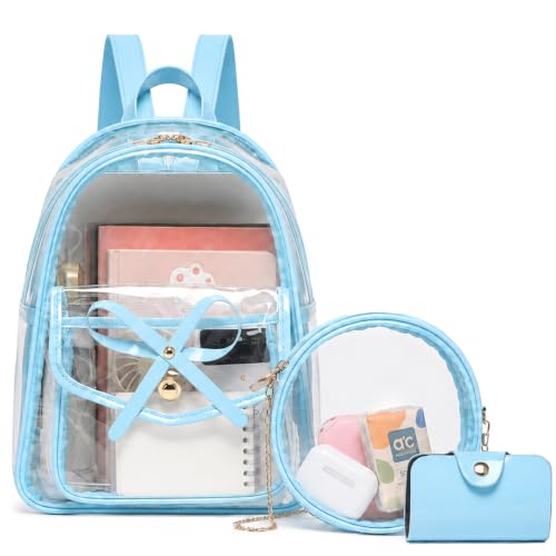 Image of I IHAYNER Girls Bowknot 3-Pieces Fahsion Leather Backpack Backpack Purse for Women Rucksack for Ladies Shoulder Bag