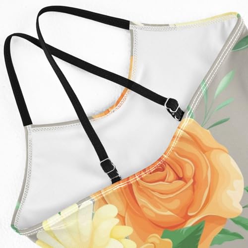 Girls One Piece Swimsuits Beautiful Yellow Roses Pattern Sport Halter Swimwear Beach Bathing Suit, 5-6T4