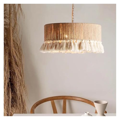 Lustre créatif en corde de chanvre pour sublimer un plafond vide et illuminer la salle à manger