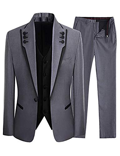 HBDesign Mens 3 Piece 1 Button Peak Lapel with 6 Button Suits (Jacket Vest Pants)