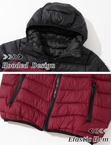 Happy Cherry Boy Girls Quilted Lightweight Jacket Contrast Color Puffer Coat with Zipper Pockets Hooded Outerwear 7-16Y4