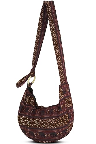 Image of Hobo Crossbody Bag for Women - Handmade Cotton Boho Purse with Wooden Ring | Lightweight Slouchy Shoulder Sling Tote Bag