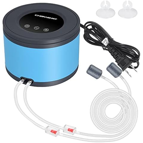 Persuper Aquarium Air Pump Dual Outlets, Super Quite Fish Tank Air Pump 20-600 Gallons, 5W 110V Adjustable High Output Silent Oxygen Aerator Pump with Air Stone Airline Tubing Check Valve Accessories Cover