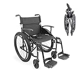 KMINA Rollstuhl Faltbar Leicht aus Aluminium (Sitz 46 cm), Rückenlehne und Fußstützen Abklappbar, Verstellbare Armlehnen, Sicherheitsgurt und Handbremse