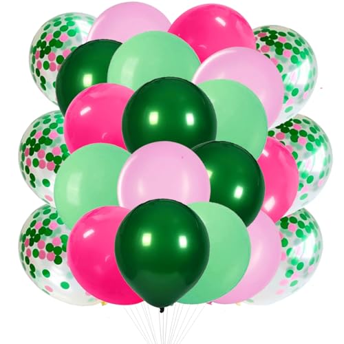 Image of We Moment 12 inch Pink and Green Balloons for Pink Green Theme Party Birthday Wedding Decoration,50pcs
