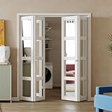 BARNER HOME Bifold Doors, for 72'x 80' Opening, 4-lite Mirror Closet Door with Hardware Kit, MDF White Folding Doors Panel, Water-Proof PVC Surface, Multifold Interior Door for Bedroom