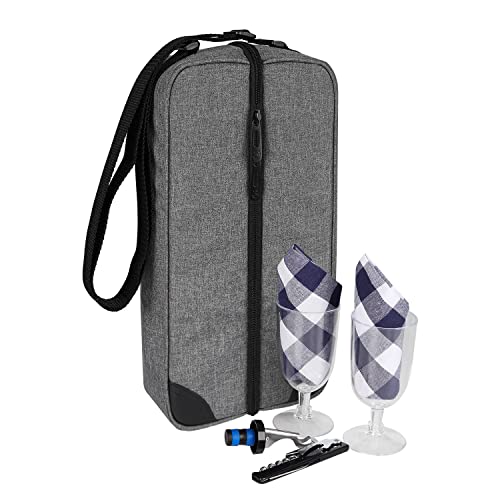 ALLCAMP Bolsa de vinho com compartimento térmico, conjunto de piquenique com dois conjuntos de utens