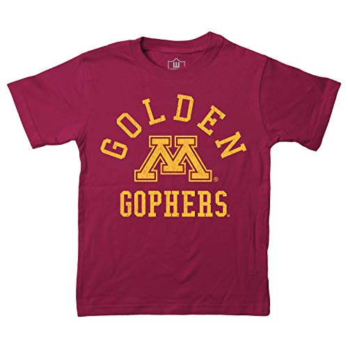 Wes and Willy NCAA Kids S/S Organic Cotton Tee Shirt, Minnesota Golden Gophers, Wine, S