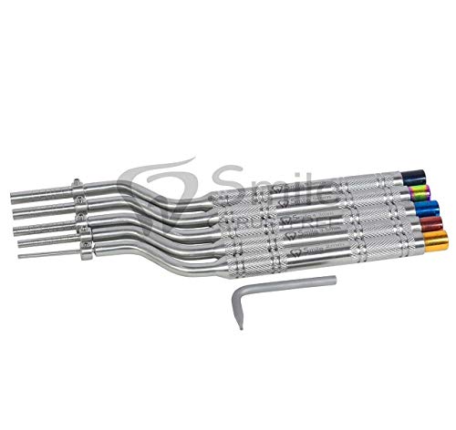 Osteotomes - Juego de 5 osteótomos en ángulo de desplazamiento cóncavo de 2,0 mm - 3,4 mm - 4,3 mm - 5,0 mm