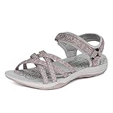 GRITION Frauen Wandernsandalen Sommer Damen Trekking Sport Wasser Sandalen Flach Cross-Tied Beach Peeptoe Verstellbare klettverschluss Walking Schuhe MEHRWEG (37 EU, Rosa)