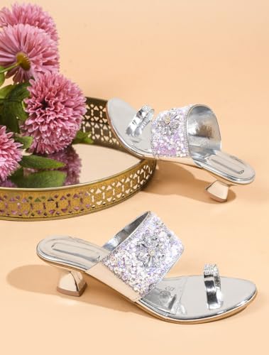 Image of TRYME Fancy Embroidery Kitten Heel Sandal Stylish Embellished Wedding Footwear Sandals For Women & Girls