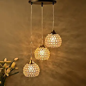 Homesake3-Lights Round Golden Cluster Chandelier Crystal Half Globe Hanging Light, E27 Holder, Decorative, Urban Retro, Nordic Style, LED/Filament Bulb