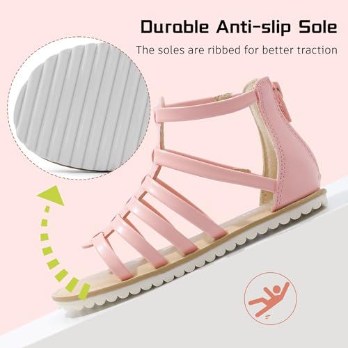 MIXIN Girls Gladiator Sandals for Toddler/Little Kids Open Toe Cute Strappy Summer Flat Shoes with Zipper4
